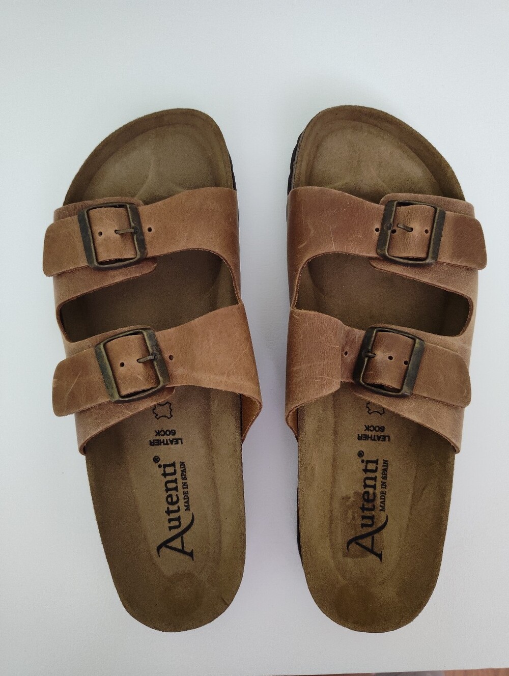 Men's Double-Buckle Brown Slide Sandals